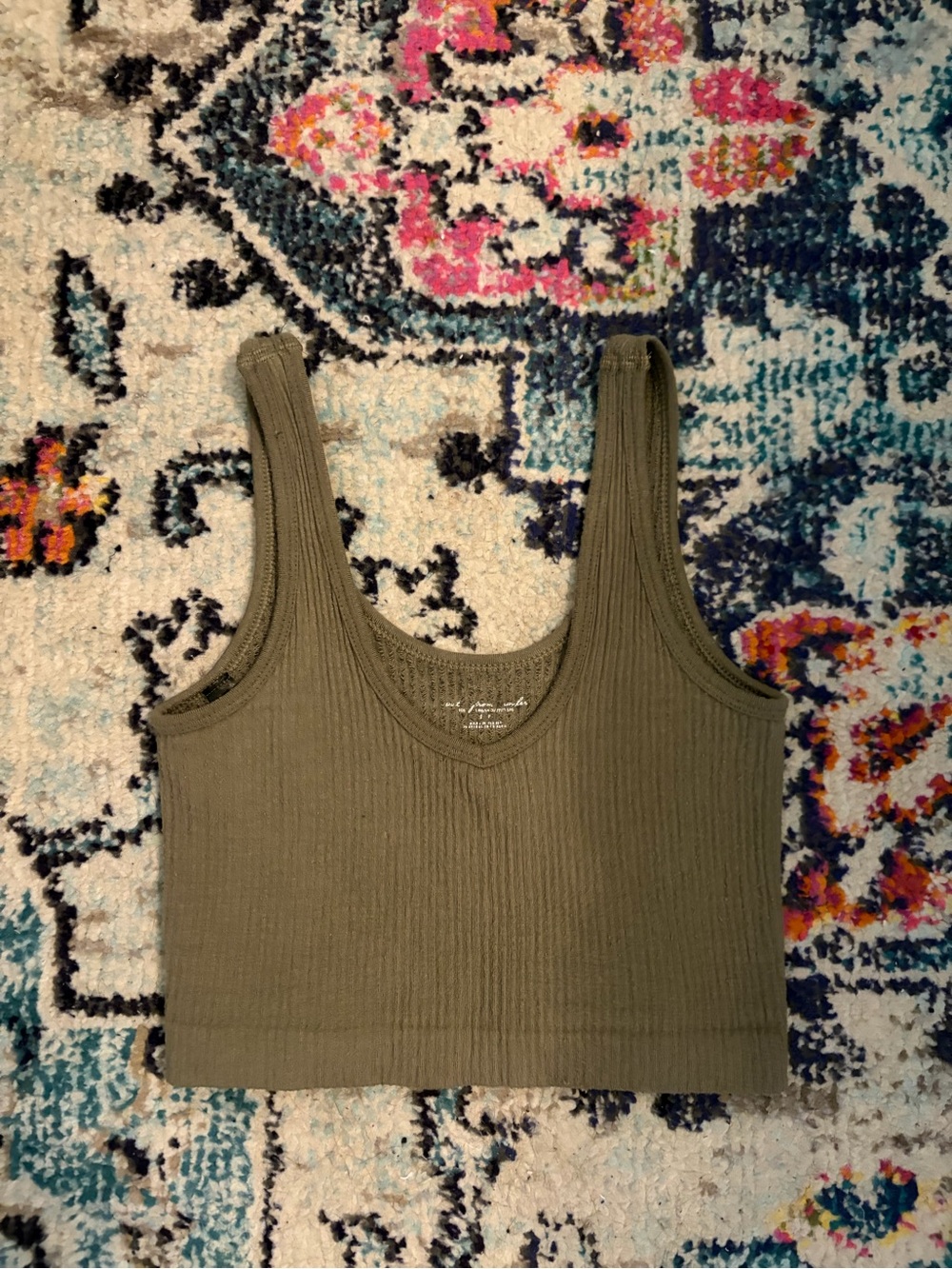 Urban Outfitters Olive Ribbed V-Neck Cropped Tank